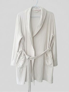 La Vie En Rose Women's White Cotton Short Robe Size Small